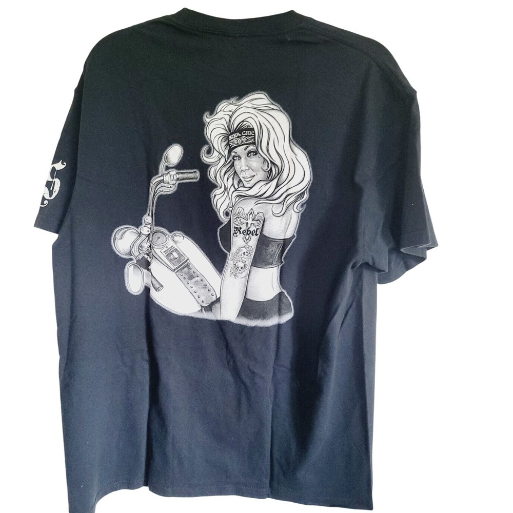 Suna Men's T-Shirt XL Short Sleeve Black Graphic Back Biker Motorcycle Bika Swag